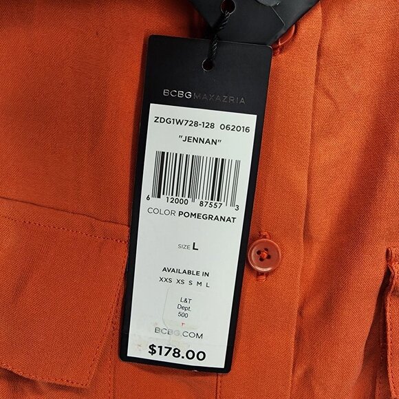 BCBGMaxAzria Jennan Large Silk Pomegranate Orange Sleeveless Button Up Blouse - Picture 3 of 12
